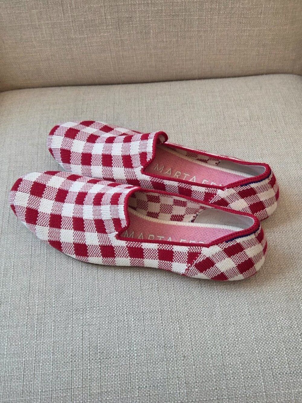 Rothys x Marta Ferri Scarlett Check Loafers Size 7 Red White Gingham Plaid Shoe - Picture 4 of 12